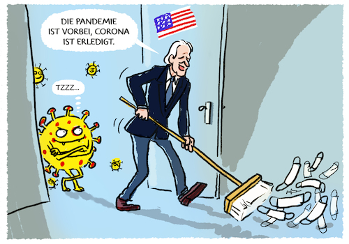 Cartoon: Biden beendet Pandemie vorzeitig (medium) by markus-grolik tagged usa,biden,pandemie,corona,covid,mutanten,virus,ansteckung,omikron,winter,ausbreitung,masken,impfrate,impfung,usa,biden,pandemie,corona,covid,mutanten,virus,ansteckung,omikron,winter,ausbreitung,masken,impfrate,impfung