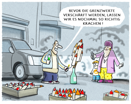 Cartoon: ...böllern... (medium) by markus-grolik tagged neujahr,feinstaub,feuerwerk,2018,co2,ausstoss,klimawandel,suv,silvester,luftverschmutzung,neujahr,feinstaub,feuerwerk,2018,co2,ausstoss,klimawandel,suv,silvester,luftverschmutzung