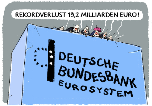 Cartoon: Bundesbank in der Krise... (medium) by markus-grolik tagged deutschland,bundesbank,krise,finanzen,verlust,zinsen,ezb,deutschland,bundesbank,krise,finanzen,verlust,zinsen,ezb