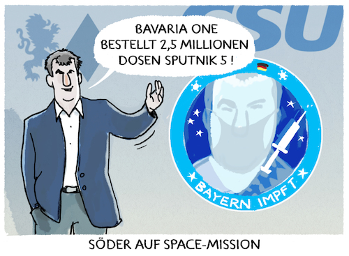 Cartoon: CSU-Impfbestellung.. (medium) by markus-grolik tagged sputnik,söder,bayern,ema,impfzulassung,csu,deutschland,mpfstoff,russland,russischer,corona,pandemie,sputnik,söder,bayern,ema,impfzulassung,csu,deutschland,mpfstoff,russland,russischer,corona,pandemie