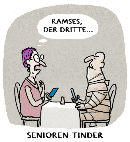 Cartoon: Date... (medium) by markus-grolik tagged tinder,mumie,profile,ramses,alter,liebe,erotik,trieb,mann,frau,hetero,senioren,geschlechter,dating,app,tinder,mumie,profile,ramses,alter,liebe,erotik,trieb,mann,frau,hetero,senioren,sex,geschlechter,dating,app