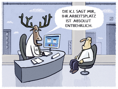 Cartoon: Der KI-Chef... (medium) by markus-grolik tagged kuenstliche,intelligenz,chef,entscheidungstraeger,arbeitsplatz,arbeitsablaeufe,automatisierung,arbeitsplaetze,arbeit,vorgesetzte,entlassungen,ki,kuenstliche,intelligenz,chef,entscheidungstraeger,arbeitsplatz,arbeitsablaeufe,automatisierung,arbeitsplaetze,arbeit,vorgesetzte,entlassungen,ki