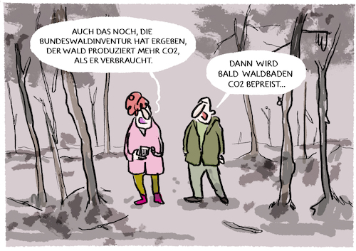 Cartoon: Der Wald wird zum Klimaproblem.. (medium) by markus-grolik tagged wald,bundeswaldinventur,co2,klimawandel,klima,wälder,forst,trockenheit,schädlinge,baum,bäume,wald,bundeswaldinventur,co2,klimawandel,klima,wälder,forst,trockenheit,schädlinge,baum,bäume