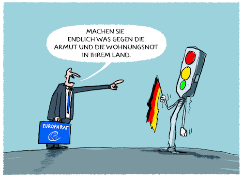 Cartoon: Dringende Ermahnung aus Europa (medium) by markus-grolik tagged europa,europarat,armut,deutschland,wohnungsnot,arm,reich,spaltung,ampel,regierung,europa,europarat,armut,deutschland,wohnungsnot,arm,reich,spaltung,ampel,regierung