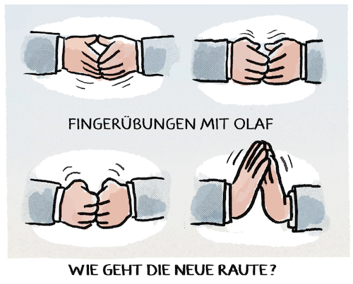 Cartoon: Einarbeiten... (medium) by markus-grolik tagged fingeruebungen,kanzler,merkel,nachfolger,raute,olaf,scholz,regierungsstill,ampel,deutschland,fingeruebungen,kanzler,merkel,nachfolger,raute,olaf,scholz,regierungsstill,ampel,deutschland