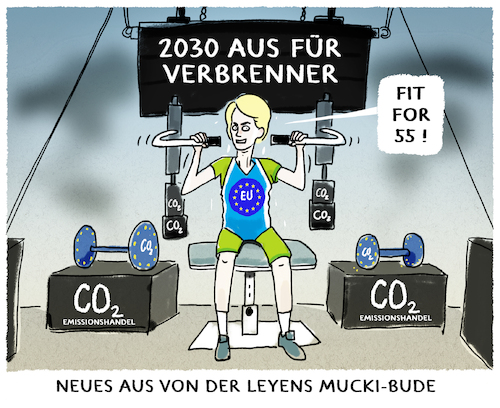 Cartoon: EU-Klimafitness... (medium) by markus-grolik tagged klimafit,aus,fuer,verbrenner,eu,ursula,von,der,leyen,green,deal,zukunft,co2,emissionshandel,benzin,diesel,auto,autoindustrie,zertifikate,klima,klimawandel,klimafit,aus,fuer,verbrenner,eu,ursula,von,der,leyen,green,deal,zukunft,co2,emissionshandel,benzin,diesel,auto,autoindustrie,zertifikate,klima,klimawandel