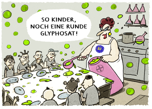 Cartoon: EU verlängert Glyphosatzulassung (medium) by markus-grolik tagged eu,glyphosat,lebensmittel,herbizid,insektensterben,pestizid,lobby,bayer,pharma,artensterben,europa,kommission,eu,glyphosat,lebensmittel,herbizid,insektensterben,pestizid,lobby,bayer,pharma,artensterben,europa,kommission