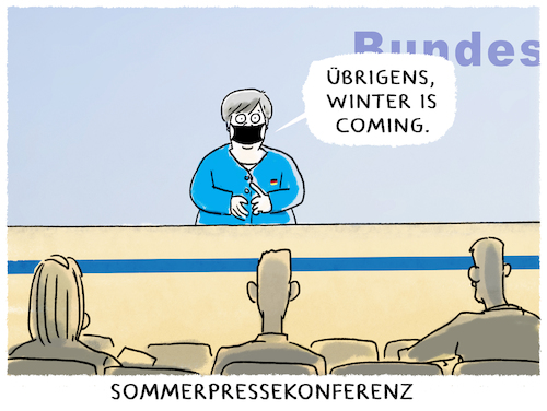 Cartoon: Fortsetzung folgt... (medium) by markus-grolik tagged pressekonferenz,lage,coming,maske,presse,sommerpressekonferenz,merkel,winter,covid,corona,deutschland,pandemie,game,of,thrones,john,snow,pressekonferenz,lage,coming,maske,presse,sommerpressekonferenz,merkel,winter,covid,corona,deutschland,pandemie,game,of,thrones,john,snow