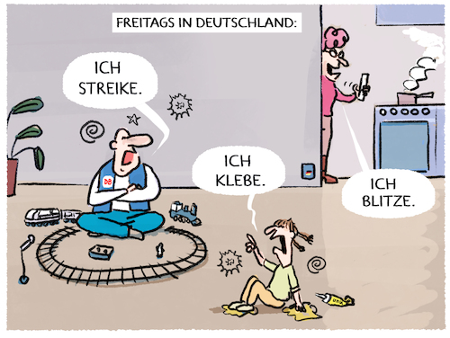 Cartoon: Freitagmorgen.. (medium) by markus-grolik tagged deutschland,streik,klimakleber,blitzer,deutsche,bahn,verkehrswende,mobilitaet,blitzmarathon,klimawandel,inflation,deutschland,streik,klimakleber,blitzer,deutsche,bahn,verkehrswende,mobilitaet,blitzmarathon,klimawandel,inflation