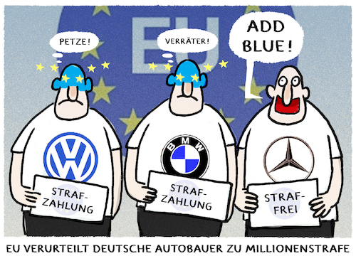 Cartoon: Geheime Absprache... (medium) by markus-grolik tagged millionenstrafe,autobauer,deutschland,absprachen,bmw,vw,daimler,kronzeugenregelung,eu,verstaager,add,blue,für,deutsche,millionenstrafe,autobauer,deutschland,absprachen,bmw,vw,daimler,kronzeugenregelung,eu,verstaager,add,blue,für,deutsche