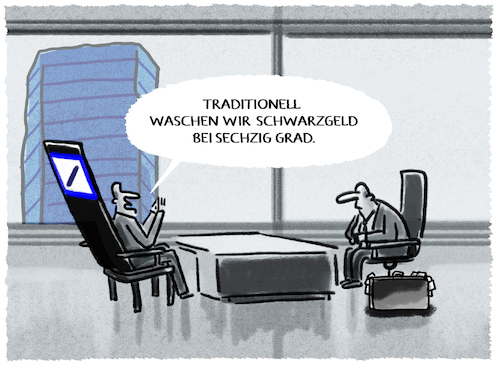 Cartoon: Geldwäsche (medium) by markus-grolik tagged deutsche,bank,geldwäsche,schwarzgeld,oligarchen,deutschland,banken,finanzwesen,deutsche,bank,geldwäsche,schwarzgeld,oligarchen,deutschland,banken,finanzwesen