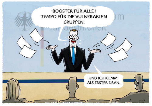 Cartoon: Geschäftsführend... (medium) by markus-grolik tagged spahn,booster,impfung,pandemie,gesundheitsminister,chaos,impfzentren,hausarztpraxen,spahn,booster,impfung,pandemie,gesundheitsminister,chaos,impfzentren,hausarztpraxen