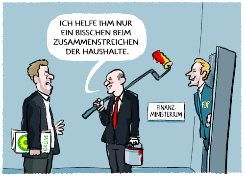 Cartoon: Haushaltshilfe... (medium) by markus-grolik tagged ampel,scholz,spd,gruene,habeck,finanzminister,lindner,fdp,bundeshaushalt,ministerien,haushalt,regierungsvorhaben,kindergrundsicherung,wahlversprechen,ampel,scholz,spd,gruene,habeck,finanzminister,lindner,fdp,bundeshaushalt,ministerien,haushalt,regierungsvorhaben,kindergrundsicherung,wahlversprechen