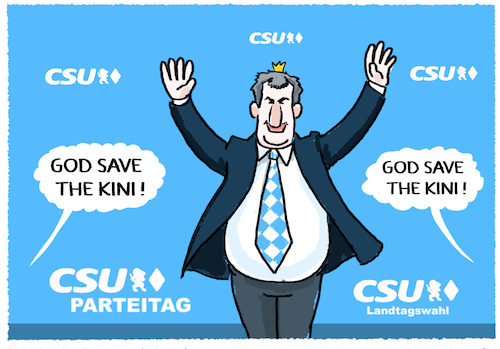 Cartoon: Kleine Inthronisierung (medium) by markus-grolik tagged inthronisierung,soeder,csu,bayern,parteitag,landtagswahl,inszenierung,ministerpraesident,union,deutschland,england,charles,söder,demokratie,freistaat,inthronisierung,soeder,csu,bayern,parteitag,landtagswahl,inszenierung,ministerpraesident,union,deutschland,england,charles,söder,demokratie,freistaat