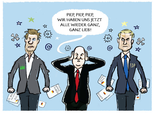 Cartoon: Koalitionsausschuss vertagt... (medium) by markus-grolik tagged koalitionsausschuss,ampel,streit,habeck,lindner,scholz,spd,fdp,gruene,heizungsverbot,gesetzentwurf,deutschland,koalition,koalitionsausschuss,ampel,streit,habeck,lindner,scholz,spd,fdp,gruene,heizungsverbot,gesetzentwurf,deutschland,koalition