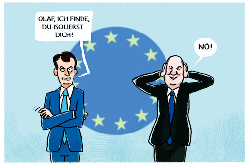 Cartoon: Krisengespann Macron und Scholz (medium) by markus-grolik tagged macron,scholz,eu,europa,energiekrise,gaspreisdeckel,deutschland,frankreich,doppelwumms,gasmangel,strom,inflation,macron,scholz,eu,europa,energiekrise,gaspreisdeckel,deutschland,frankreich,doppelwumms,gasmangel,strom,inflation