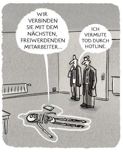 Cartoon: ...Kundenbindung... (medium) by markus-grolik tagged tatort,kundenservice,hotline,service,outsourcen,user,konzern,dienstleistung,tatort,kundenservice,hotline,service,outsourcen,user,konzern,dienstleistung