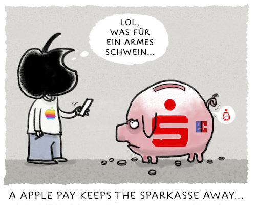 Cartoon: ...kwitt... (medium) by markus-grolik tagged applepay,digital,pay,google,ec,giro,ssparkassen,geld,finanzen,raiffeisen,bank,bargeld,applepay,digital,pay,google,ec,giro,ssparkassen,geld,finanzen,raiffeisen,bank,bargeld