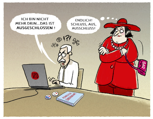 Cartoon: Landesschiedsgerichtsurteil (medium) by markus-grolik tagged landesschiedsgericht,spd,thilo,sarrazin,fpö,afd,parteiausschluss,landesschiedsgericht,spd,thilo,sarrazin,fpö,afd,parteiausschluss