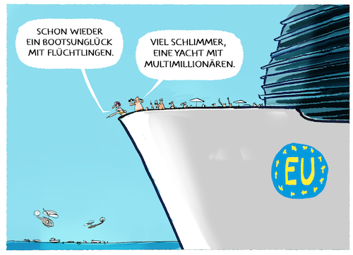 Cartoon: Mittelmeer... (medium) by markus-grolik tagged mittelmeer,tourismus,fluechtlinge,eu,seenotrettung,europa,italien,medien,migration,bootsunglueck,yacht,millionaere,luxus,meloni,mittelmeer,tourismus,fluechtlinge,eu,seenotrettung,europa,italien,medien,migration,bootsunglueck,yacht,millionaere,luxus,meloni