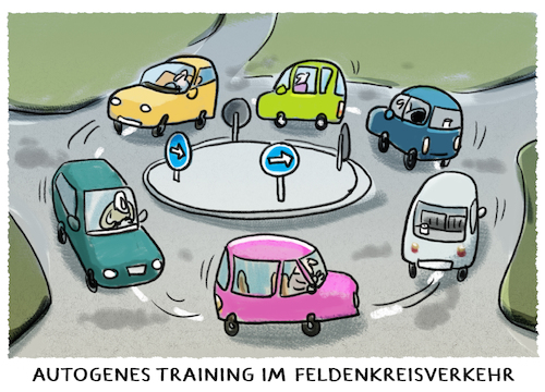 Cartoon: Mobilität... (medium) by markus-grolik tagged autogenes,training,autocartoon,kreisverkehr,meditation,geduld,berufsverkehr,feldenkreisverkehr,feldenkrais,entspannung,autogenes,training,autocartoon,kreisverkehr,meditation,geduld,berufsverkehr,feldenkreisverkehr,feldenkrais,entspannung