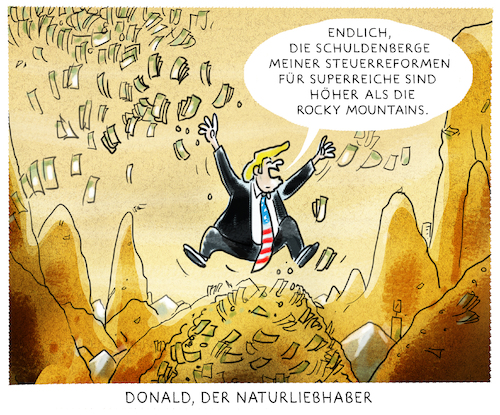 Cartoon: ...money first... (medium) by markus-grolik tagged usa,trump,steuereform,reich,arm,naturschutz,umwelt,washington,us,donaldnaturreservat,fracking,usa,trump,steuereform,reich,arm,naturschutz,umwelt,washington,us,donaldnaturreservat,fracking