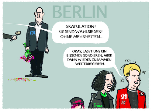 Cartoon: Nach der Wahl... (medium) by markus-grolik tagged berlin,cdu,wegner,wahlsieger,spd,giffey,gruene,jarasch,linke,lederer,berliner,senat,buergermeister,ampel,deutschland,demokratie,mehrheiten,wahlwiederholung,berlin,cdu,wegner,wahlsieger,spd,giffey,gruene,jarasch,linke,lederer,berliner,senat,buergermeister,ampel,deutschland,demokratie,mehrheiten,wahlwiederholung