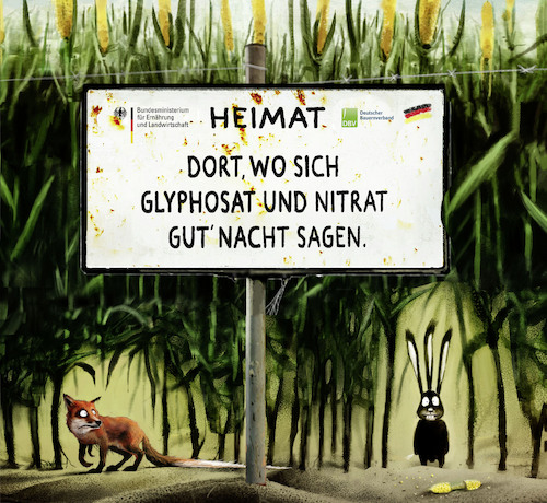 Cartoon: ...naturnah... (medium) by markus-grolik tagged nitrat,glyphosat,pestizid,lobby,umweltministerium,un,weltbericht,artensterben,insekten,nahrungskette,tiere,schmetterlinge,bienen,herbizid,klima,umwelt,zerstoerung,natur,bauernverband,csu,landwirtschaftsministerium,subventionen,heimat,landwirtschaft,karikatur,grolik,politik,oekologie,bericht,biodiversitaet,artenvielfalt,pflanzen,aussterben,ursache,ausbeutung,ursachen,schuld,nitrat,glyphosat,pestizid,lobby,umweltministerium,un,weltbericht,artensterben,insekten,nahrungskette,tiere,schmetterlinge,bienen,herbizid,klima,umwelt,zerstoerung,natur,bauernverband,csu,landwirtschaftsministerium,subventionen,heimat,landwirtschaft,karikatur,grolik,politik,oekologie,bericht,biodiversitaet,artenvielfalt,pflanzen,aussterben,ursache,ausbeutung,ursachen,schuld