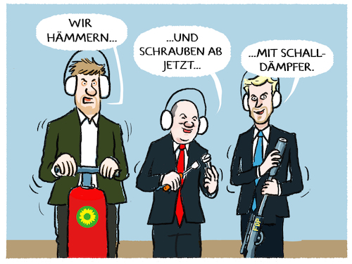 Cartoon: Neue Ampelharmonie... (medium) by markus-grolik tagged ampel,klausurtagung,spd,fdp,gruene,deutschland,streit,koalition,regierungsarbeit,scholz,bundeskanzler,lindner,habeck,schloss,meseberg,schalldaempfer,schrauben,haemmern,industriestrom,energiewende,industrie,ampel,klausurtagung,spd,fdp,gruene,deutschland,streit,koalition,regierungsarbeit,scholz,bundeskanzler,lindner,habeck,schloss,meseberg,schalldaempfer,schrauben,haemmern,industriestrom,energiewende,industrie