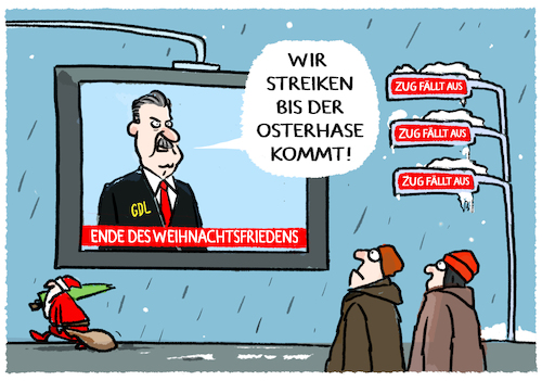 Cartoon: Neues von Weselsky... (medium) by markus-grolik tagged weselsky,bahnstreik,weihnachtsfrieden,osterhase,deutschland,deutsche,bahn,gdl,warnstreiks,streik,warnstreik,lokfuehrergewerkschaft,lohnerhoehung,fahrgastverband,gewerkschaft,fahrgäste,inflation,zugausfälle,weselsky,bahnstreik,weihnachtsfrieden,osterhase,deutschland,deutsche,bahn,gdl,warnstreiks,streik,warnstreik,lokfuehrergewerkschaft,lohnerhoehung,fahrgastverband,gewerkschaft,fahrgäste,inflation,zugausfälle