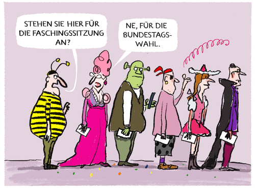 Cartoon: Neuwahlen am 23. Februar... (medium) by markus-grolik tagged neuwahlen,ampel,scholz,vertrauensfrage,deutschland,bundestagswahl,wahlkampf,bundestagswahlen,merz,union,spd,gruene,fasching,neuwahlen,ampel,scholz,vertrauensfrage,deutschland,bundestagswahl,wahlkampf,bundestagswahlen,merz,union,spd,gruene,fasching