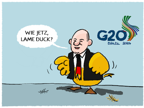 Cartoon: Olaf Scholz in Rio (medium) by markus-grolik tagged kanzler,besuch,neuwahlen,kanzlerkandidat,kandidat,brasilien,scholz,rio,bundeskanzler,vertrauensfrage,g20,deutschland,kanzler,besuch,neuwahlen,kanzlerkandidat,kandidat,brasilien,scholz,rio,bundeskanzler,vertrauensfrage,g20,deutschland