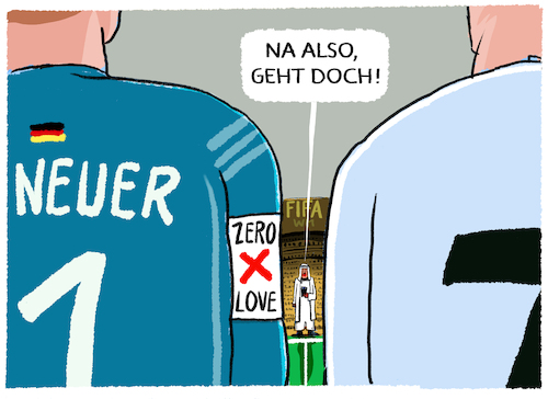 Cartoon: One Love (medium) by markus-grolik tagged one,love,fifa,deutschaland,dfb,statement,neuer,fussball,nationalmannschaft,wm,kapitaensbinde,katar,one,love,fifa,deutschaland,dfb,statement,neuer,fussball,nationalmannschaft,wm,kapitaensbinde,katar