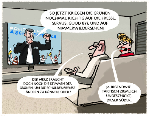 Cartoon: Politischer Aschermittwoch... (medium) by markus-grolik tagged csu,soeder,gruenen,bashing,schuldenbremse,abstimmung,stimmen,bundestag,mehrheiten,cdu,union,spd,merz,scholz,habeck,deutschland,csu,soeder,gruenen,bashing,schuldenbremse,abstimmung,stimmen,bundestag,mehrheiten,cdu,union,spd,merz,scholz,habeck,deutschland