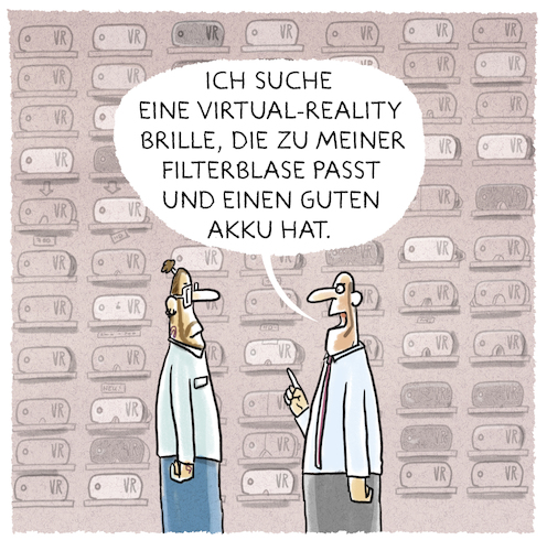 Cartoon: ...Scheinwelten... (medium) by markus-grolik tagged technik,virtual,reality,filterblase,echokammer,google,samsung,apple,twitter,facebook,soziale,medien,technik,virtual,reality,filterblase,echokammer,google,samsung,apple,twitter,facebook,soziale,medien