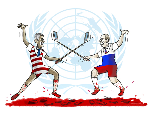 Cartoon: ..selfie-duell.. (medium) by markus-grolik tagged putin,ny,un,resolution,kongress,obama,unted,nations,veto,syrienkrieg,konflikt,lösung,russland,präsident,usa,annäherung,rivalität,putin,ny,un,resolution,kongress,obama,unted,nations,veto,syrienkrieg,konflikt,lösung,russland,präsident,usa,annäherung,rivalität