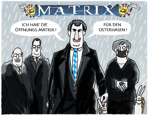 Cartoon: Söder-Matrix.... (medium) by markus-grolik tagged öffnungsmatrix,ostern,osterurlaub,corona,mutationen,urlaub,tourismus,öffnungsmatrix,ostern,osterurlaub,corona,mutationen,urlaub,tourismus