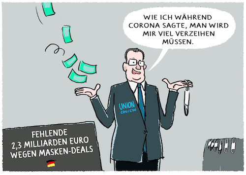 Cartoon: Spahns Vermächtnis... (medium) by markus-grolik tagged spahn,maken,maskendeals,corona,schulden,bund,deutschland,kosten,pandemie,steuerzahler,virus,spahn,maken,maskendeals,corona,schulden,bund,deutschland,kosten,pandemie,steuerzahler,virus