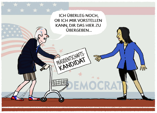 Cartoon: Staffelübergabe... (medium) by markus-grolik tagged joe,biden,us,vizepraesidentin,kamala,harris,usa,demokraten,trump,ueberlegung,uebergabe,rollator,alter,mann,joe,biden,us,vizepraesidentin,kamala,harris,usa,demokraten,trump,ueberlegung,uebergabe,rollator,alter,mann