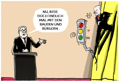 Cartoon: Steinmeier kritisiert Ampel... (medium) by markus-grolik tagged teinmeier,ampel,kritik,bundesregierung,deutschland,scholz,bundeskanzler,bauernproteste,buerger,dalog,kommunikation,spd,fdp,gruene,zeitenwende,teinmeier,ampel,kritik,bundesregierung,deutschland,scholz,bundeskanzler,bauernproteste,buerger,dalog,kommunikation,spd,fdp,gruene,zeitenwende