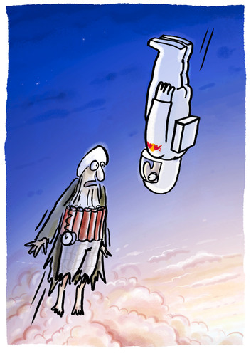 Cartoon: Stratosphärische  Begegnung.... (medium) by markus-grolik tagged cart,sponsoringkapitalismus,softdrinks,marketing,werbung,westen,allah,gott,erde,dünne,meter,30000,flügel,verleiht,redbull,taliban,dnt,bumm,jagen,luft,die,in,sprengstoffattentäter,terrorist,terror,jungfrauen,paradies,himmel,sprung,fallhöhe,rekord,begegnung