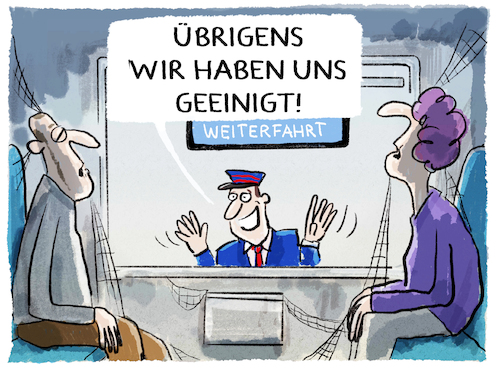 Cartoon: Streik..ende.... (medium) by markus-grolik tagged db,bahn,gdl,bahnstreik,bahnkunden,bahnreisende,ice,deutschland,mobilität,db,bahn,gdl,bahnstreik,bahnkunden,bahnreisende,ice,deutschland,mobilität