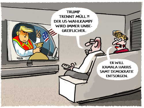 Cartoon: Trump im Müllwagen.. (medium) by markus-grolik tagged trump,usa,us,wahlkampf,showdown,donald,kamala,praesidentschaft,republikaner,demokraten,harris,trump,usa,us,wahlkampf,showdown,donald,kamala,praesidentschaft,republikaner,demokraten,harris