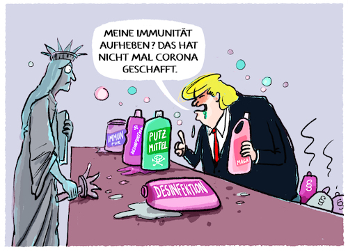 Cartoon: Trump noch immer immun... (medium) by markus-grolik tagged usa,wahlkampf,trump,donald,gerichtsverfahren,immunitaet,vorwahlen,biden,republikaner,demokraten,rechtsstaat,supreme,court,richter,desinfektionsmittel,strafverfolgung,usa,wahlkampf,trump,donald,gerichtsverfahren,immunitaet,vorwahlen,biden,republikaner,demokraten,rechtsstaat,supreme,court,richter,desinfektionsmittel,strafverfolgung