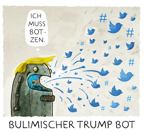 Cartoon: ...Twitter... (medium) by markus-grolik tagged tweed,hashtag,trump,manipulation,twitter,hacker,putin,vladimir,donald,internet,social,media,usa,wahlkampf,us,wahlen,clinton,republikaner,tv,bot,bots,troll,tweed,hashtag,trump,manipulation,twitter,hacker,putin,vladimir,donald,internet,social,media,usa,wahlkampf,us,wahlen,clinton,republikaner,tv,bot,bots,troll