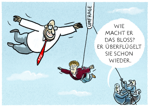 Cartoon: ...Umfragehoch... (medium) by markus-grolik tagged schulz,martin,angela,merkel,cdu,spd,umfrage,umfragewerte,kanzler,deutschland,schulz,martin,angela,merkel,cdu,spd,umfrage,umfragewerte,kanzler,deutschland