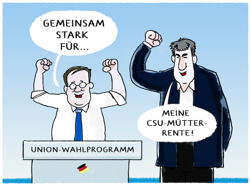 Cartoon: Uneinigkeiten... (medium) by markus-grolik tagged söder,laschet,cdu,csu,wahlprogramm,mütterrente,kanzlerkandidat,söder,laschet,cdu,csu,wahlprogramm,mütterrente,kanzlerkandidat