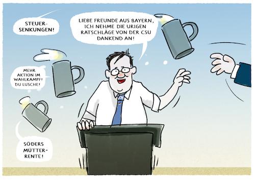 Cartoon: Unterstützung (medium) by markus-grolik tagged laschet,kanzlerkandidat,besuch,union,cdu,csu,soeder,steuersenkungen,muetterrente,kloster,seeon,wahlprogramm,klausurtagung,bayern,bierzelt,laschet,kanzlerkandidat,besuch,union,cdu,csu,soeder,steuersenkungen,muetterrente,kloster,seeon,wahlprogramm,klausurtagung,bayern,bierzelt