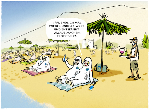 Cartoon: Urlaubsfeeling (medium) by markus-grolik tagged urlaubsfeeling,delta,pandemie,hochinzidenzgebiete,virusvarianten,tourismus,spahn,vorsicht,strand,massentourismus,grolik,variante,mutation,corona,gefahr,urlaubsfeeling,delta,pandemie,hochinzidenzgebiete,virusvarianten,tourismus,spahn,vorsicht,strand,massentourismus,grolik,variante,mutation,corona,gefahr