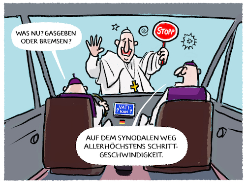 Cartoon: Vom Papst gestoppt.. (medium) by markus-grolik tagged papst,bischoefe,franzikus,bischofskonferenz,synode,synodaler,weg,vatikan,weltkirche,deutschland,katholizismus,katholiken,papst,bischoefe,franzikus,bischofskonferenz,synode,synodaler,weg,vatikan,weltkirche,deutschland,katholizismus,katholiken